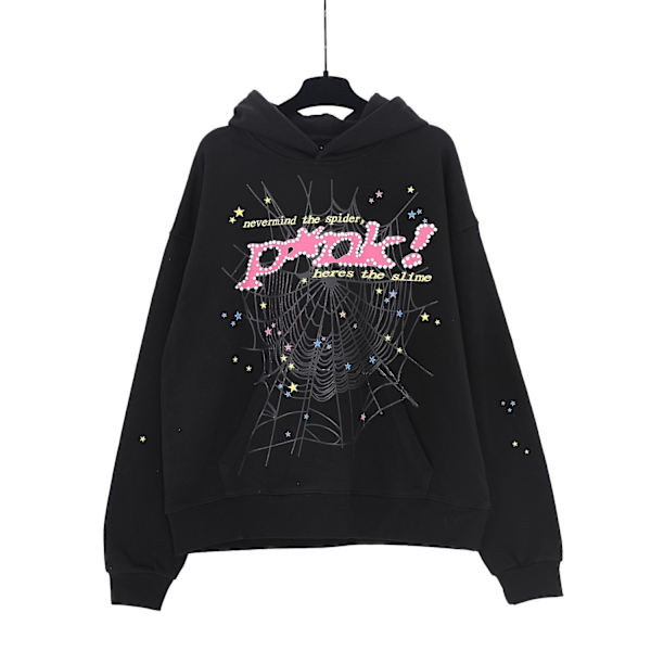 Stjerneprint Brev Edderkop Web Print Hoodie til Mænd og Kvinder Hip Hop Løs Mesh Print Tynd Sweatshirt Hoodie-WELLNGS 142 black S
