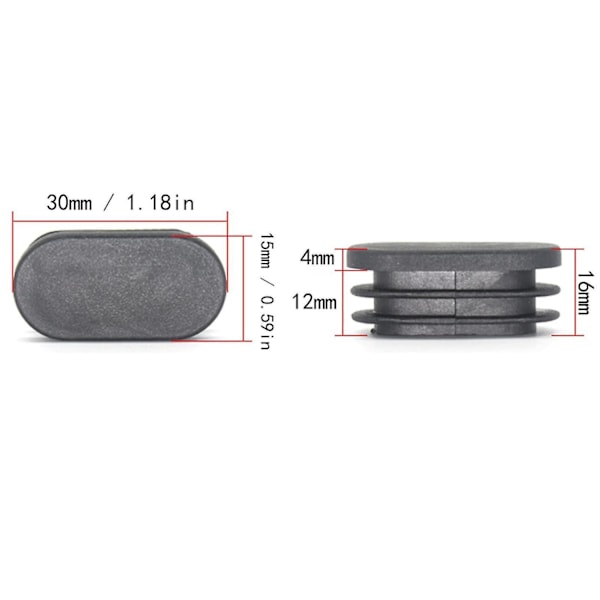 100 Stk. 15x30mm Plast Endestykker, for Møbelføtter Rør Ovale Endestykker, for Plast Stolben Stopper, for Ovalt Rør-WELLNGS