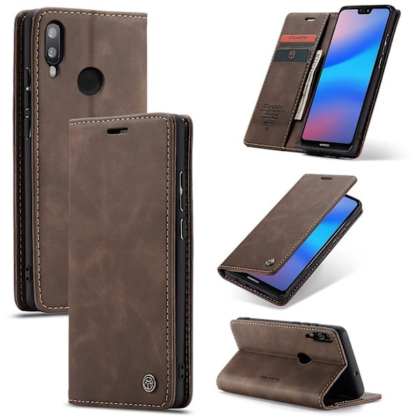 Caseme 013-serien Enkelt instickskort Version Bekväm Läderfodral Brun - WELLNGS för Huawei P20 Lite Espresso