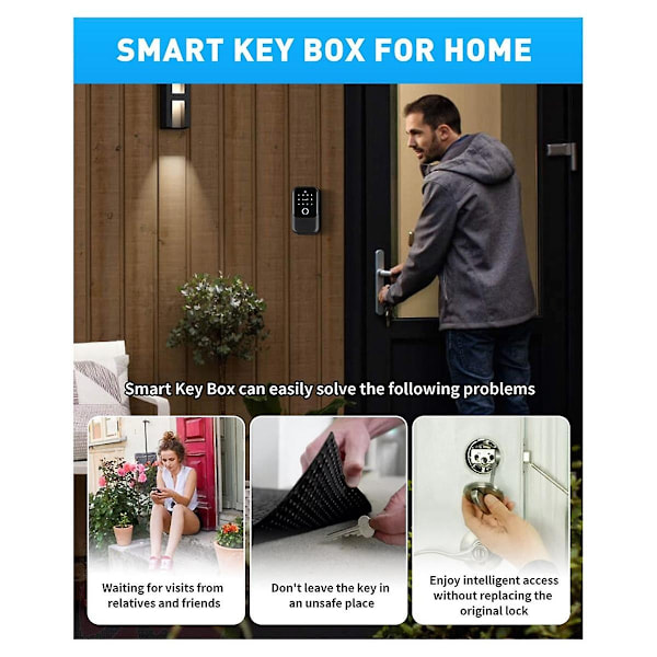 Vattentät Säkerhetslåda med Tuya-kod, Fingeravtryck, Bluetooth, Wifi, Smart Nyckelbox, App-Fjärrkontroll, Väggmontering - WELLNGS