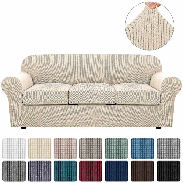 Stretch vanntett sofaovertrekk, 1 stk, spandex, Jacquard elastisk sofaovertrekk med sklisikre skum - WELLNGS beige 2 Sitzer