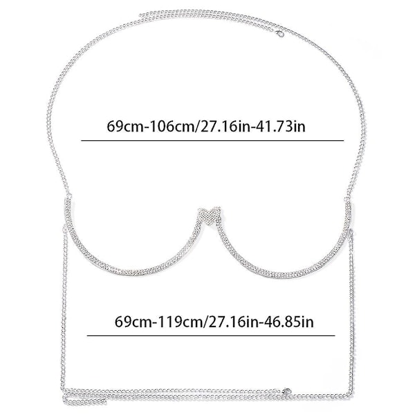 Hjärtformad BH-smycke BH-kedja Kvinnor Kropp Kristall Bikini Sommar Topp Elegant - Kläder Halsband Tillbehör Strand - WELLNGS silver