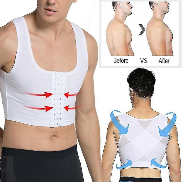 Menn Gynecomastia Shaper Ny Slankende Brystkontroll Pupper Shapewear Undergarments Magebelter Hektekontroll-WELLNGS Zip White XXL