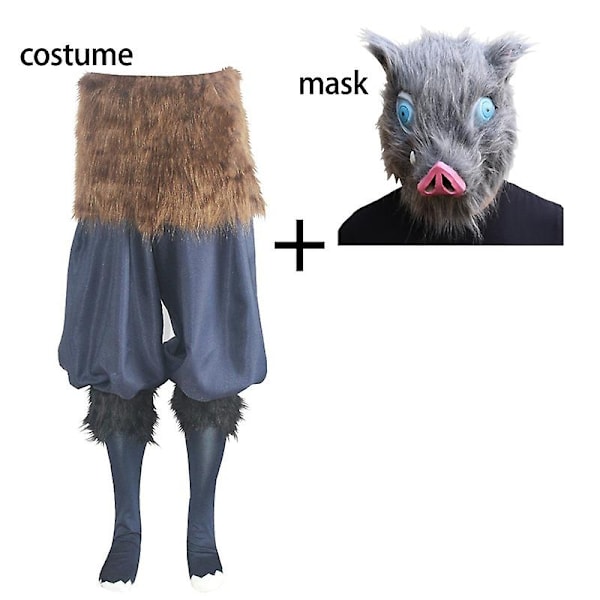 Inosuke Cosplay Demon Slayer Kimetsu No Yaiba Cosplay-asu Anime-asu Yksipuolinen Peruukki Mask Halloween-asu Aikuinen-WELLNGS costume mask S