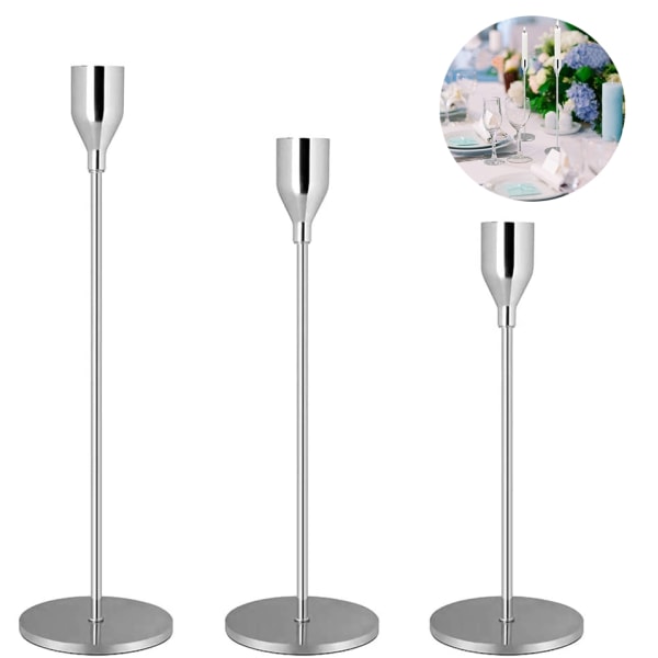 Set med 3 ljusstakar, ljusstake, dekorativ metall-WELLNGS Silver