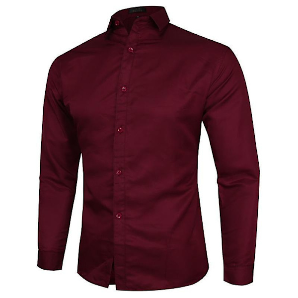 Mænds Regular-Fit Langærmet Oxford Skjorte - WELLNGS Burgundy XL