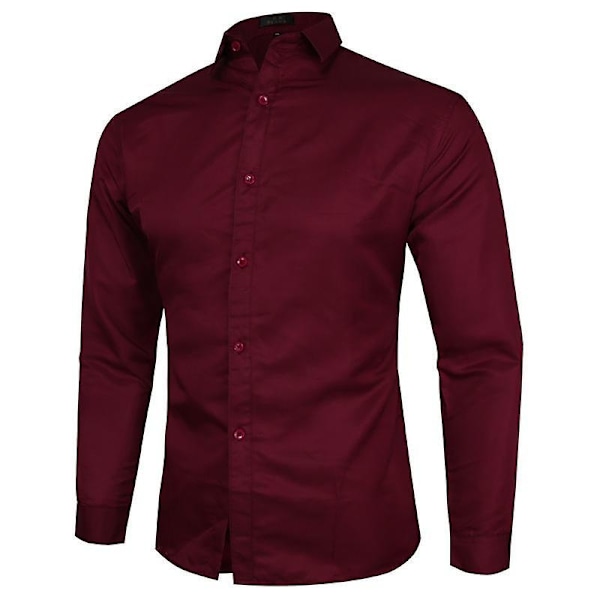 Men's Regular-Fit Long-Sleeve Oxford Shirt-WELLNGS Burgundy XL