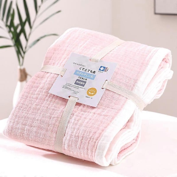 100% Bomuld Muslin Tæppe til Voksne 6-Lags Åndbart Muslin Tæppe Letvægts Sengetæppe Blødt Bomuldstæppe Alle Sæsoner-WELLNGS pink A 150x200cm