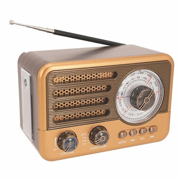 Bärbar Retro Radio Vintage Bluetooth Högtalare FM/AM Radio Mottagare med LED Ficklampa, Stöder TF-WELLNGS
