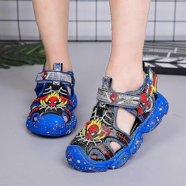 Pojkar LED Sandaler Spiderman Utomhusskor Strandskor Barn Luminous Halksäkra Skor Sommar-WELLNGS Blue 28-Insole 17.3 cm