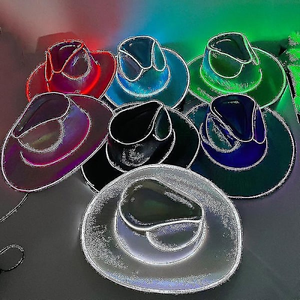 Disco Luminous Led Brud Cowgirl Hat Glødende Lys Bar Cap Bachelorette Party Tilbehør Blinkende Neon Western Cowboy Hat-WELLNGS White