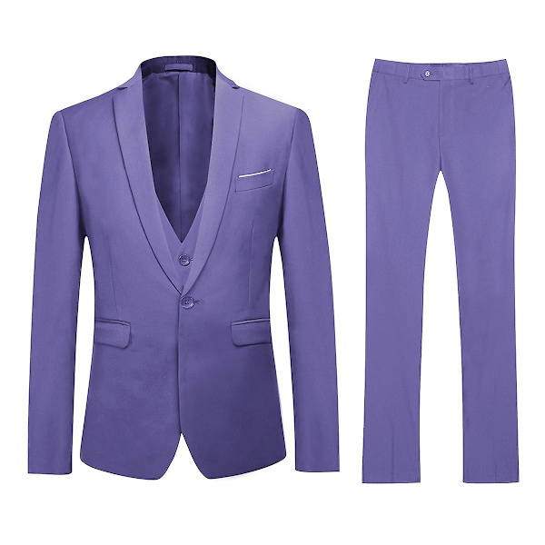 Yunclos Herre 3-delt Elegant Gentleman Business Slim Fit Dragt Sæt-WELLNGS Purple M