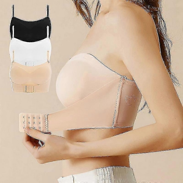Osynlig strapless bh för kvinnor utan bygel, samlad och halkfri bröllops-bh, underkläder för stora byst, sexiga underkläder, S-XL plus storlek - WELLNGS White M