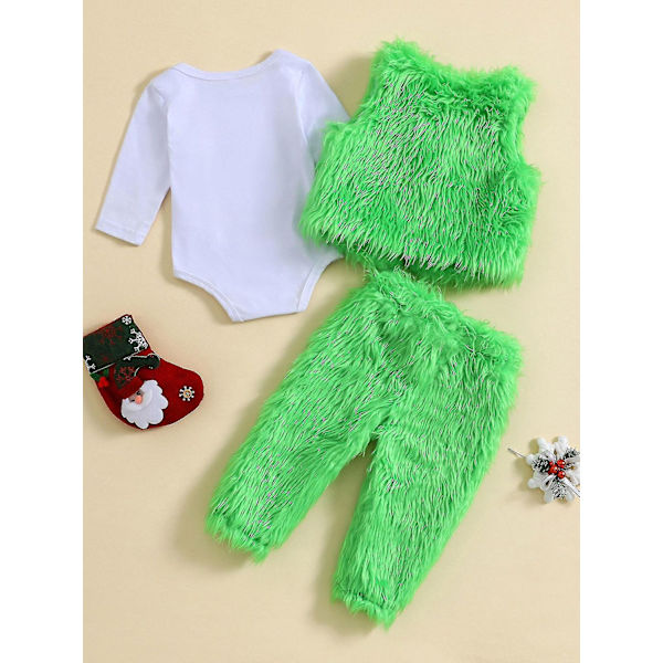 Vauva, joka varasti joulun asun vauvanpojat Tytöt Xmas Vihreä Karvainen Monster Puku Vaatteet Set-WELLNGS Style 9 4-5 Years