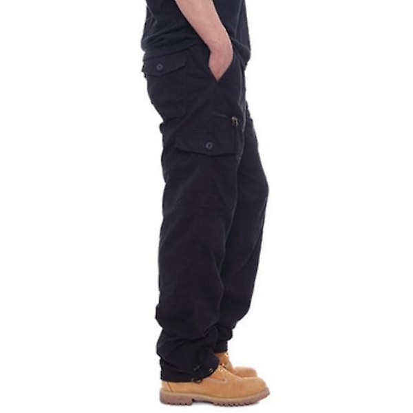 Men's Multi-Pocket Loose Cotton Casual Work Pants-WELLNGS Black 2XL