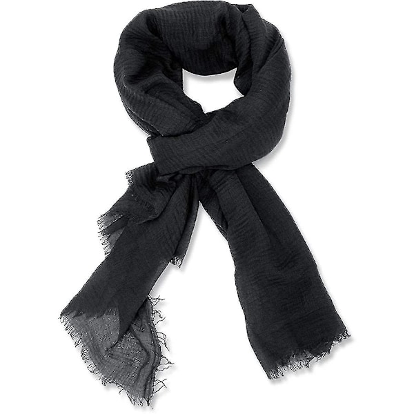 Kvinners Olaof Skjerf Bomull Lin Chic Damer Ensfarget Myk Skjerf Stor Lang Wrap Sjal Skjerf, 180100cm-WELLNGS Black