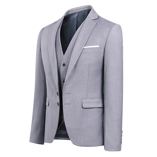 Allthemen Herr Business Blazer Solid Slim Fit Jacka-WELLNGS Grey XS
