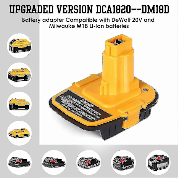 Ny Dm18d Dca1820 Batteriadapter med USB Kompatibel med Dewalt 20V/18V Kompatibel med Milwaukee M18 18V Lithium Batteri Dcb204 Dcb205 -WELLNGS