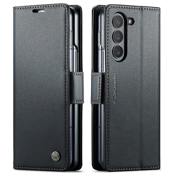 För Samsung Galaxy Z Fold5 CaseMe 023 Fjärilspänne Lychee Grain RFID Stöldskydd Läder Telefonfodral-WELLNGS Black