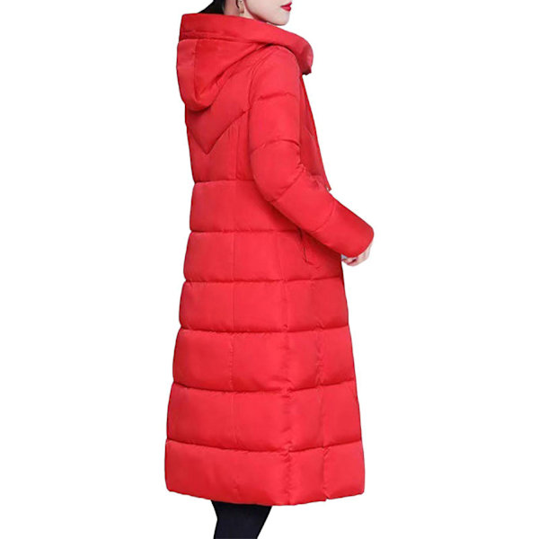 Women Winter Down Jacket Casual Long Zip Up Outerwear Puffer Jacket Suitable For Friends Gathering Wear-WELLNGS Red 2XL