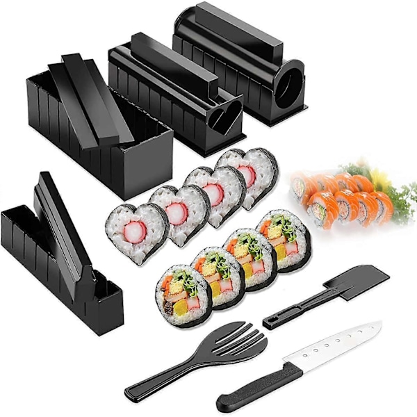 Kotitekoinen Sushi-valmistussarja, 11-osainen DIY-keittiö Sushi-muotti Sushi-työkalusarja 8 muotilla, riisi - WELLNGS