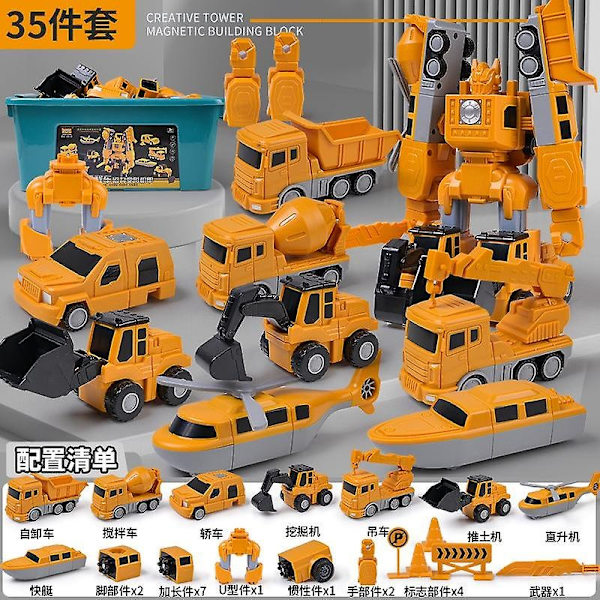 Magnetiske Transformering Ingeniør Biler Samle Legetøj - WELLNGS Engineering 35 pieces