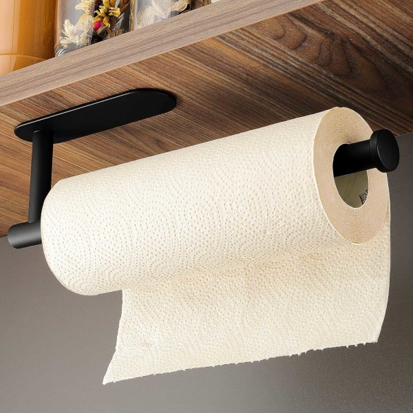 Kitchen roll holder without drilling - paper towel holder stainless steel roll holder Black paper roll holder for the kitchen-WELLNGS