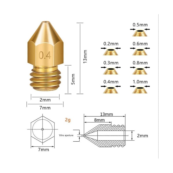 24 st Mk8 mässingsmunstycke för 3d-skrivare Hotend 1,75 mm filament J-head Cr10 värmeblock för Ender3 Hot-WELLNGS