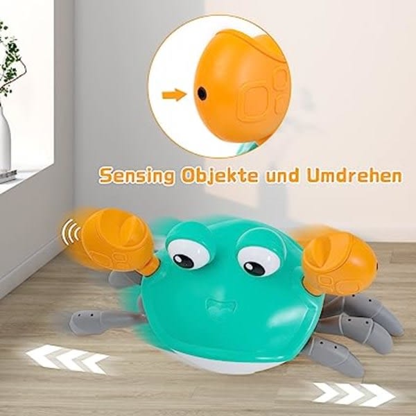 Baby 1 år gammal, LED musikalisk interaktiv sensor Krypande krabba Baby för 6 9 12 24 månader, present till baby Pojkeflicka - WELLNGS