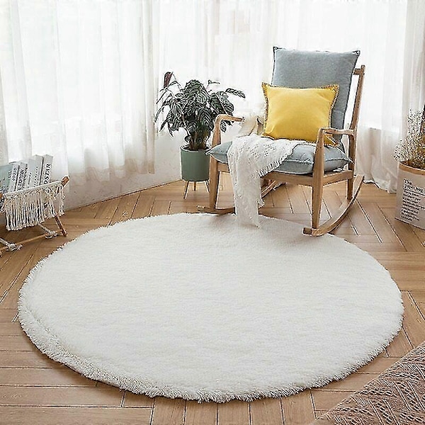 Plys Rundt Tæppe Fluffy Hvide Tæpper til Stue Blød Boligindretning Soveværelse-WELLNGS Beige Diameter 80cm