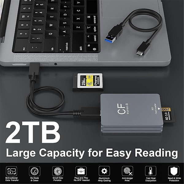2 in 1 CFexpress Type B -muistikortinlukija CFexpress-lukija USB 3.2 10 Gbps kaksoispaikka /A-kaapelilla -WELLNGS