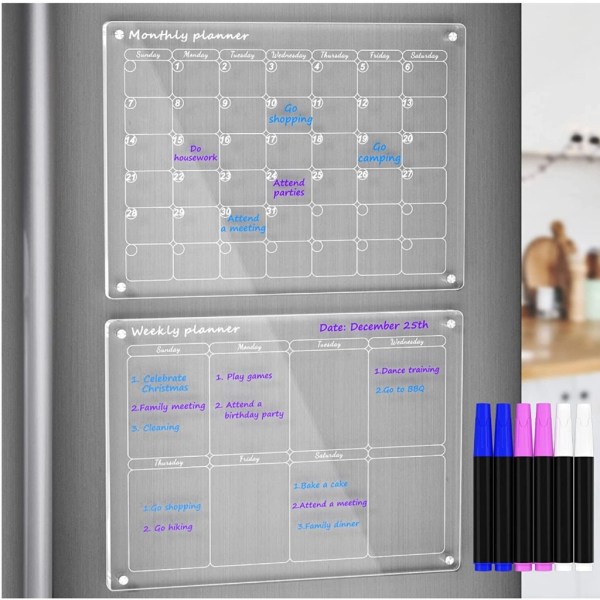 Akryl Magnetisk Kalender Planering Board Skola Kontor Kylskåp Schema-WELLNGS null - A