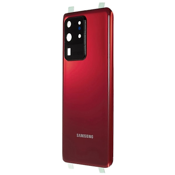 Kompatibel med Samsung Galaxy S20 Ultra 4G/5G G988 Batteri Cover med Klæbestrimmel + Kameralinse Dæksel - Rød - WELLNGS Red