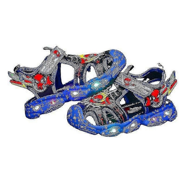 Pojkar LED Sandaler Spiderman Utomhusskor Strandskor Barn Luminous Halksäkra Skor Sommar-WELLNGS Blue 23-Insole 14.5 cm