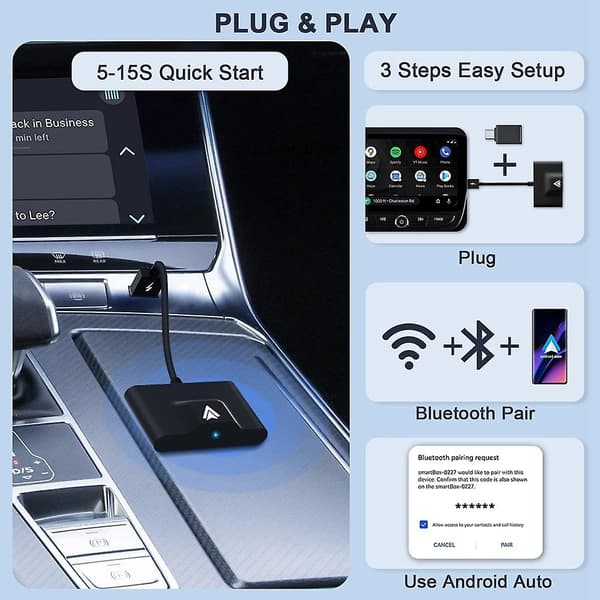 Langaton Android Auto -sovitin langalliselle Android Auto -autolle Plug & Play Helppo asennus AA Wireless Android-WELLNGS