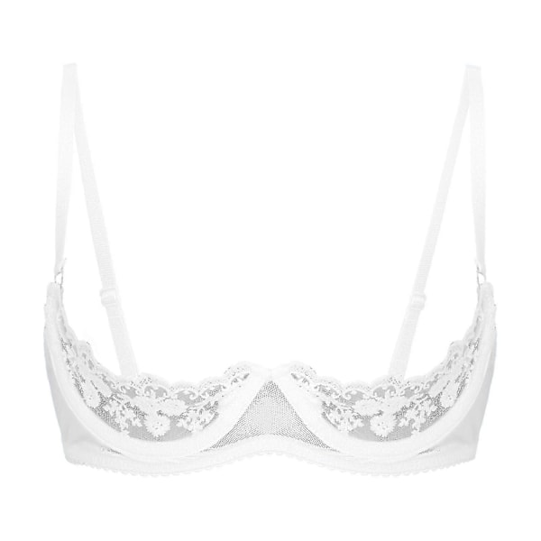 Dam 1/2 Kupa Push Up Bygel Spets BH Underkläder Öppen Kupa BH Toppar Justerbar Rem Svampvadderad Behå Underkläder-WELLNGS White B XXL