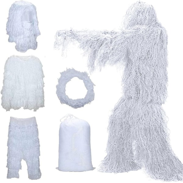 5 i 1 Ghillie-dragt, 3D Camouflage Jagttøj Inklusive Jakke, Bukser, Hætte, Bærepose-WELLNGS WHS