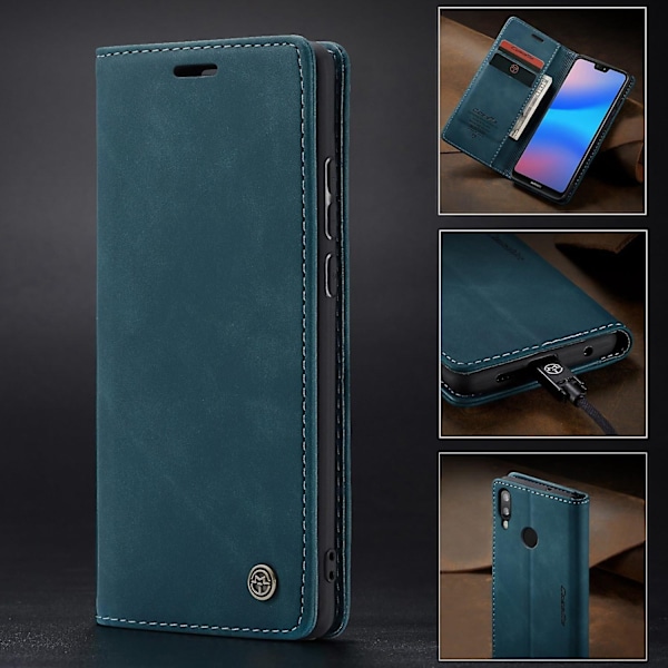 for Huawei P20 Lite Caseme 013 Serie Simpel Kort Version Komfortabel Læder Etui Blå-WELLNGS Blue