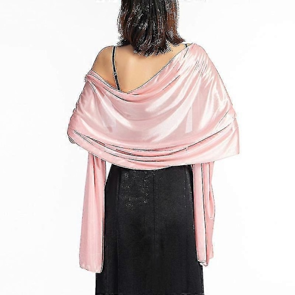 Kvinders Silke Satin Langt Tørklæde Wrap Letvægts Solid Aftenkjole Bryllup Sjal-WELLNGS Red skin