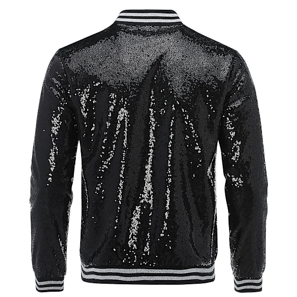 Allthemen Herre Sequin Casual Glidelås Fest Bomber Jakke-WELLNGS Black S