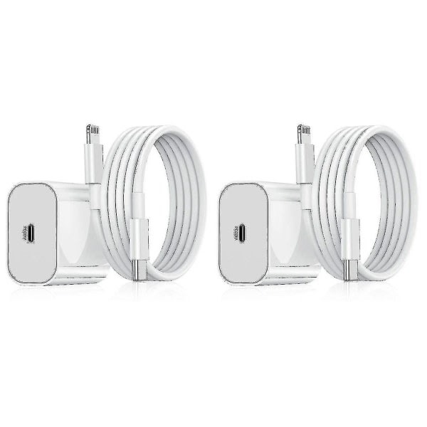 2-pack iphone oplader Hurtig oplader adapter + kabel 20w Usb-c Hvid 2-pack-WELLNGS