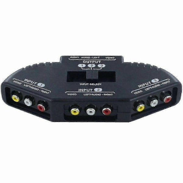 Sort 3-Port Av Kompositt Rca Velgerboks Bryter Splitter M/ Kabelledning Plugg-WELLNGS