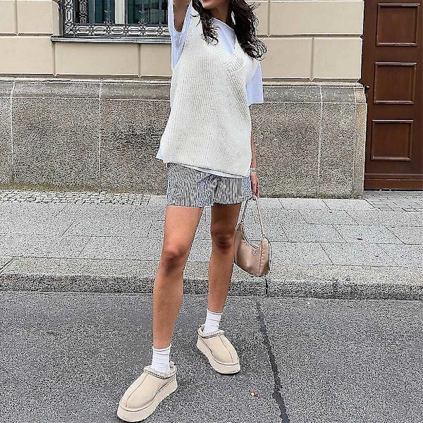Damsko plattform mini stövletttofflor, damtofflor inomhus, halkskyddande pälsfoder i mocka ankelsko - WELLNGS Beige EUR41