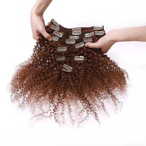 8 kpl Afro Curly Clip In Ihmishiustenpidennykset Brasilialaiset Hiukset-WELLNGS auburn 16inch