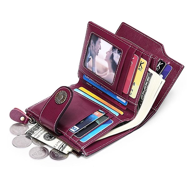 SENDEFN 5206 RFID-blockerande plånbok i läder med flera kortfack för kvinnor - WELLNGS Dark purple