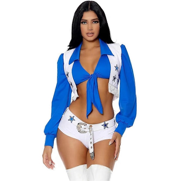 Halloween-kostymer 2024 S-XL stjärncheerleading-kostym cheerleading fotboll babykläder väst het dans ledare danskläder - WELLNGS Blue and white  without socks XL