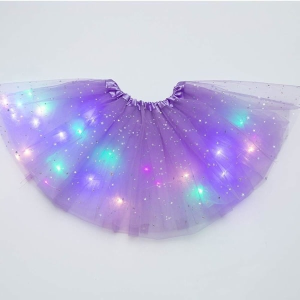 Galaxy Tutu-kjol för tjejer med LED-lampor Barnkjol Klassisk Tutu-kjol i tyll (Ljuslila) Ljuslila-WELLNGS