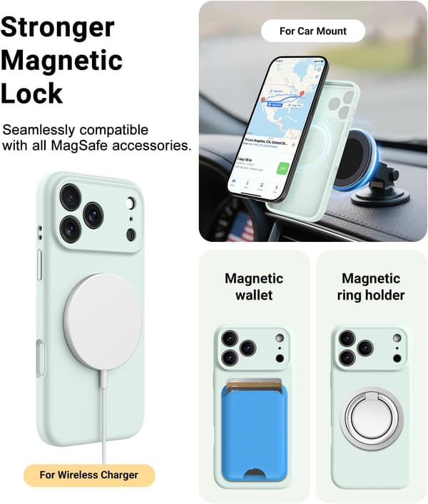 Mintgrønt MagSafe-kompatibelt ultratynt silikondeksel til iPhone 17 Pro vert menthe iPhone 17 Pro