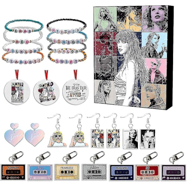 Taylor The Swift Christmas Advent Countdown Calendar Contain 24 Pieces Gift Christmas Acrylic Decoration and Bracelet Surprise Christmas -WELLNGS