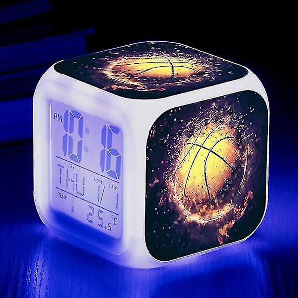 Basketball Vækkeur 7 Farver Skift Multifunktion Noctilucence Elektronisk Ur Børneværelse Vågne Timer Fødselsdagsgave til Barn Tw-WELLNGS Light Grey